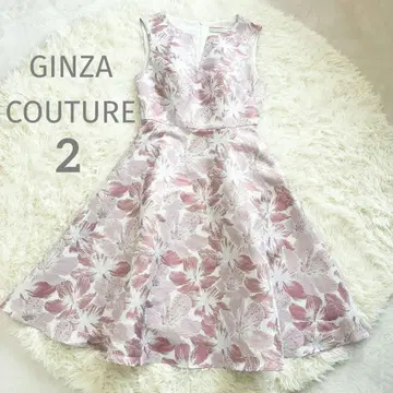 GINZA COUTURE 플라워 프린트 핑크 x 실버 드레스 사이즈 2