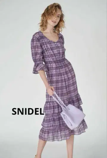 SNIDEL 퍼플 체크 무늬 원피스