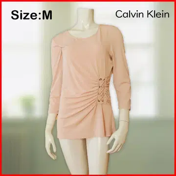 [미품] Calvin Klein 7부 소매 스트레치 셔츠 M 살몬 핑크