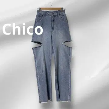 Chico 사이드 슬릿 데미지 데님 팬츠 프린지 컷오프 무지