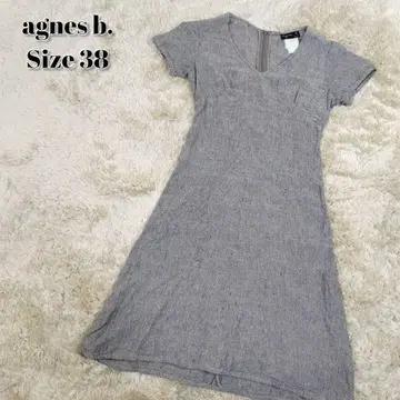 agnes b. 린넨 원피스 무릎 기장 V넥 플레어
