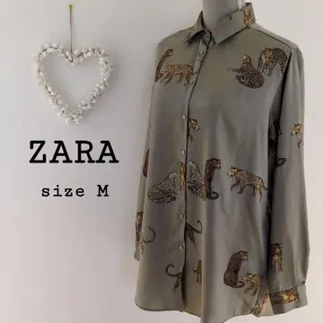 ZARA 디자인 셔츠 새틴 원단 오버 사이즈 애니멀 무늬 M 카키