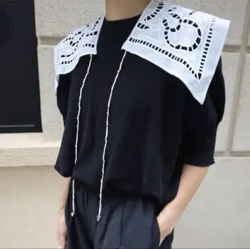 MACHATT 스카프 카라 부착 반팔 니트 풀오버