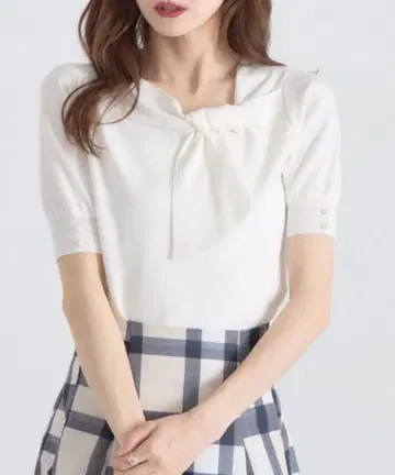 tocco closet 소매 펄 비대칭 리본 니트탑