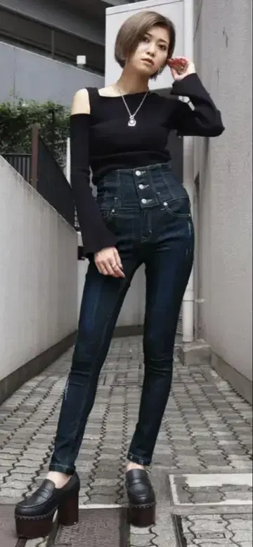 EMODA 하이웨스트 다크 블루 스키니 데님