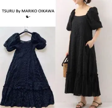 TSURU by Mariko Oikawa 퍼프 슬리브 롱 원피스 블랙
