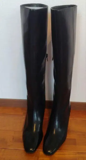 블랙 롱 부츠 미디 힐 사이드 지퍼