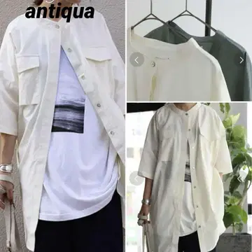 antiqua 플랩 포켓 밴드 칼라 셔츠