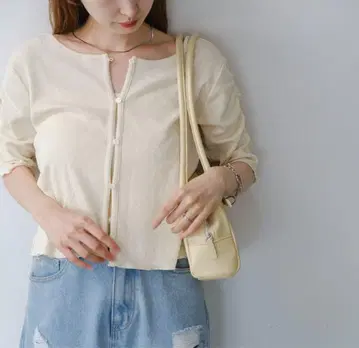 kastane 앞뒤 2WAY 써멀 퍼프 반팔 가디건 F 화이트