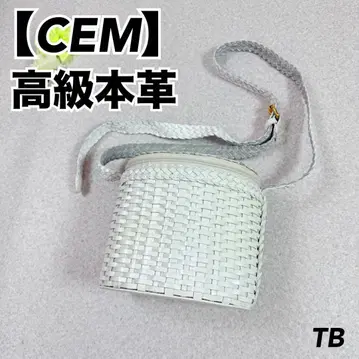 [ CEM ] 고급 천연 가죽 리얼 가죽 메쉬 숄더백 원통형 화이트 레어