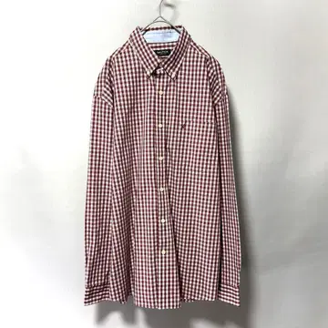 NAUTICA 노티카 체크 셔츠 긴팔 코튼 자수 로고 레드 계열