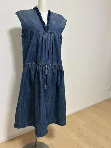 45R 데님 인디고 프릴 슬리브리스 원피스