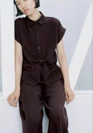 ZARA 프론트 매듭 셔츠 브라운 M 셋업