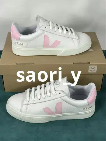 VEJA CAMPO 가죽 스니커즈 핑크 x 화이트 24cm