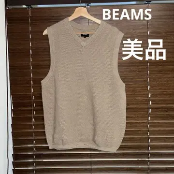 BEAMS 베이지 V넥 베스트 M 사이즈 새상품급