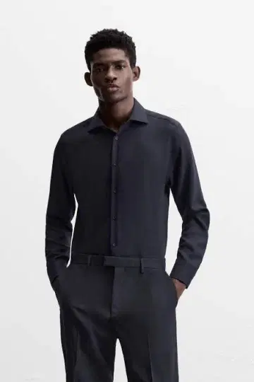 ZARA 자라 텍스처 스트레치 셔츠 네이비 XL