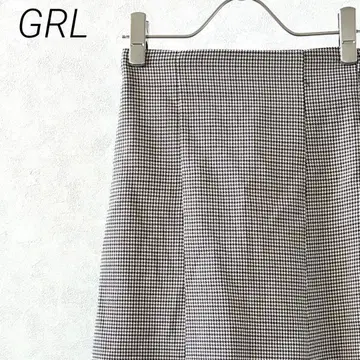 GRL 롱 스커트 머메이드 하운드투스 패턴 뒷면 레이스업 안감 부착