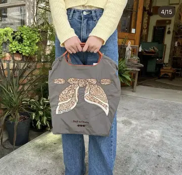 볼앤체인 에코백 레오파드 리본