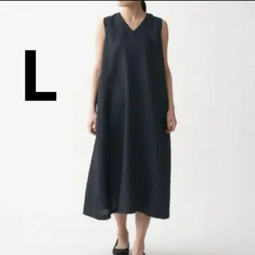 무인양품 프렌치 린넨 워싱 노슬리브 원피스 L 사이즈 블랙