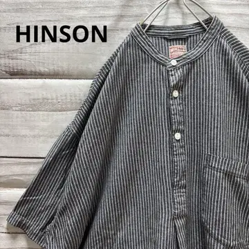HINSON 스트라이프 패턴 풀오버 셔츠 오버 사이즈 밴드 카라