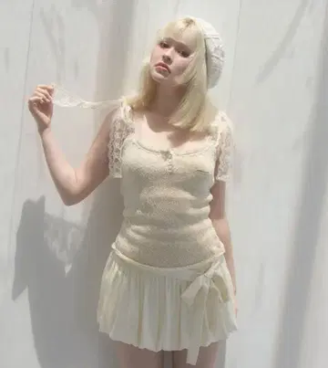 Cotton 리본 탱크 andmary 아이보리