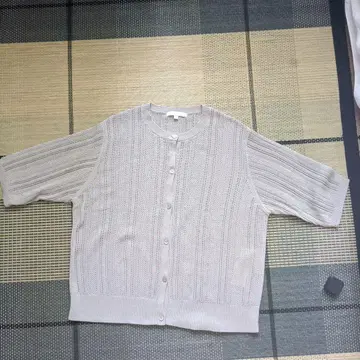 자유구 베이지 반팔 가디건 뜨개질 무늬