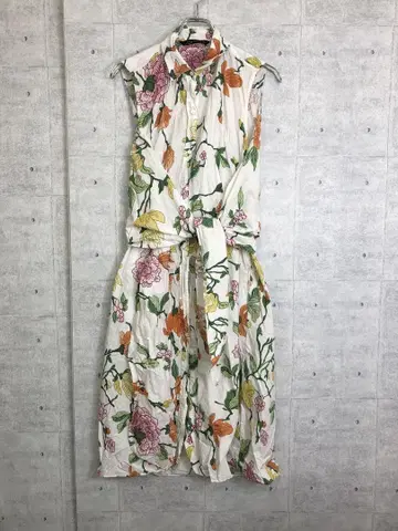 ZARA WOMAN 레트로 리조트 콜로니얼 꽃무늬 슬리브리스 원피스