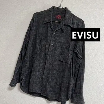EVISU 긴팔 셔츠 블랙 체크 남성용 38 플란넬 셔츠