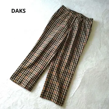 DAKS 체크 무늬 슬랙스 와이드 팬츠 골프 스포츠 브라운 남녀 공용