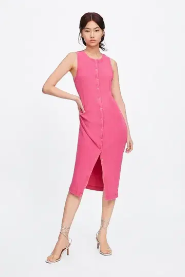 택 포함 미사용 새상품 ZARA 슬리브리스 리브 맥시 롱 원피스 S