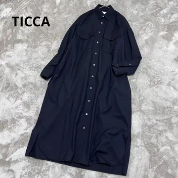 극미품 티카 울 헤링본 셔츠 원피스 롱 다크 네이비