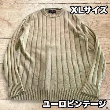유로 빈티지 XL 사이즈 울 니트 베이지 케이블 니트 로고 자수