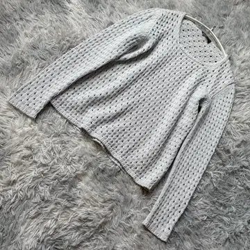 이탈리아제 STRENESSE 시스루 니트 코튼 혼방 라이트 그레이 36