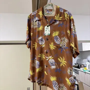 알로하 셔츠 SUN SURF 파인애플 패턴 브라운