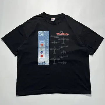 90년대 Hanes USA 빈티지 T XL 블랙 전투기 6690