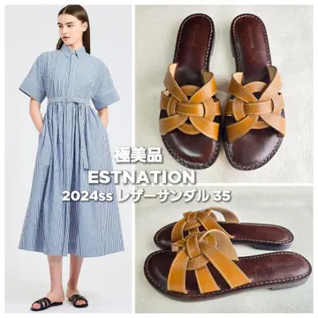 컨디션 최상 에스트네이션 2024ss 가죽 플랫 샌들 35