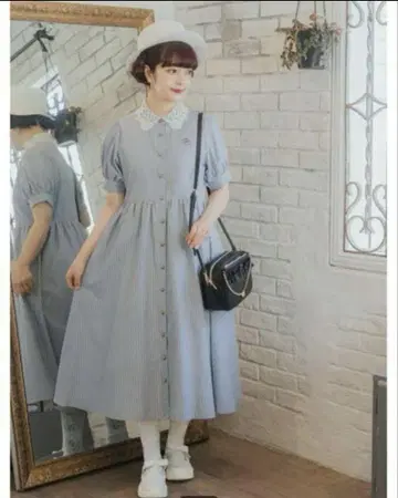 장미 카라 레이스 스트라이프 셔츠 원피스 아오키 미사코 m petit