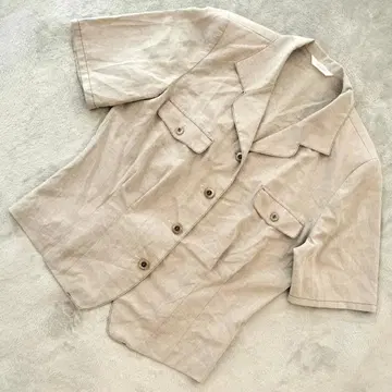 PINORE 린넨 블렌드 셔츠 오픈 카라 베이지 사이즈 L