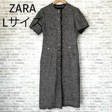 ZARA L 사이즈 트위드 텍스처 원단 미디 원피스