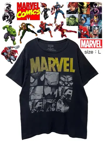 MARVEL Hero x Villain 티셔츠 L 블랙 USA 구제 의류
