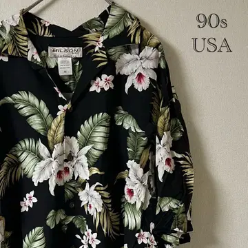 90년대 MILSON 알로하 셔츠 M 블랙 USA제