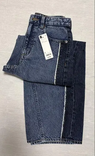 새상품 GU 2톤 배럴 레그 청바지