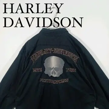 HARLEY DAVIDSON 블랙 긴팔 버튼 다운 셔츠 개인 로고 L