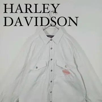 HARLEY DAVIDSON 화이트 긴팔 데님 셔츠 버튼 다운 M