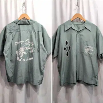 80s90s Vintage 워크 셔츠 L 백프린팅 자수 볼링 셔츠