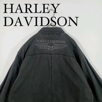 HARLEY DAVIDSON 그레이 긴팔 버튼 다운 셔츠 자수 로고 XL