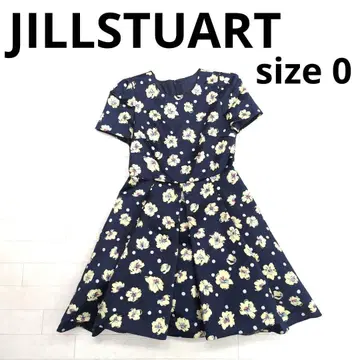 245 JILLSTUART 네이비 꽃무늬 반팔 무릎 기장 원피스 0