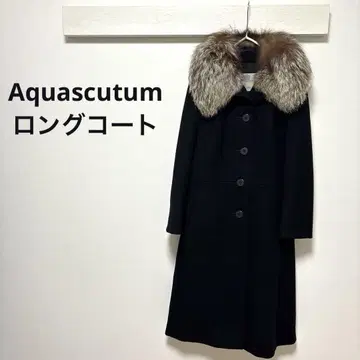 Aquascutum 롱 코트 퍼 고급스러운 스텐 칼라 코트 블랙
