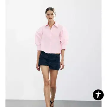 ZARA ZW COLLECTION 포플린 셔츠 핑크 퍼프 슬리브