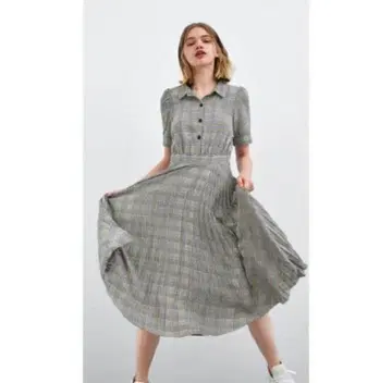 [ ZARA ] 자라 그레이 계열 반팔 셔츠 원피스